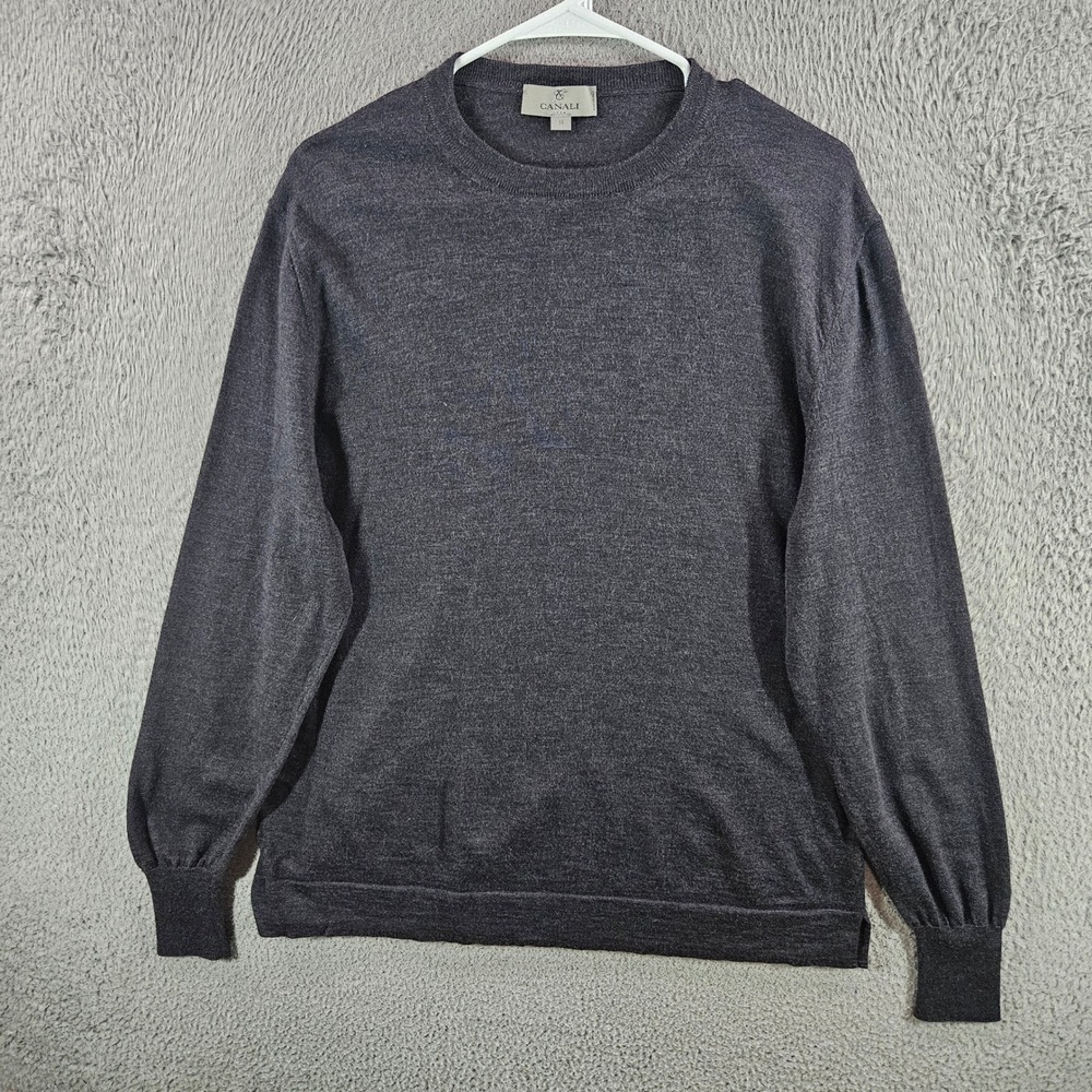 Canali Italy Mens 58 L Extrafine Merino Wool Crewneck Sweater Gray Heathered